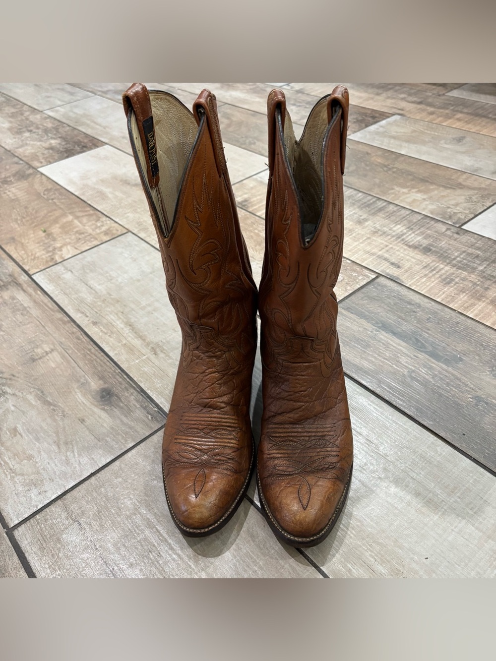 Vintage Dan Post Western Boots Size 10.5D Brown Leather Exotic Animal Print Rare